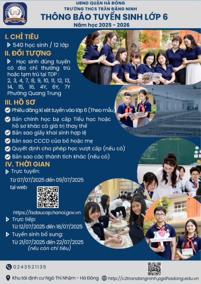 Thông báo Tuyển sinh lớp 6 năm học 2025 - 2026
